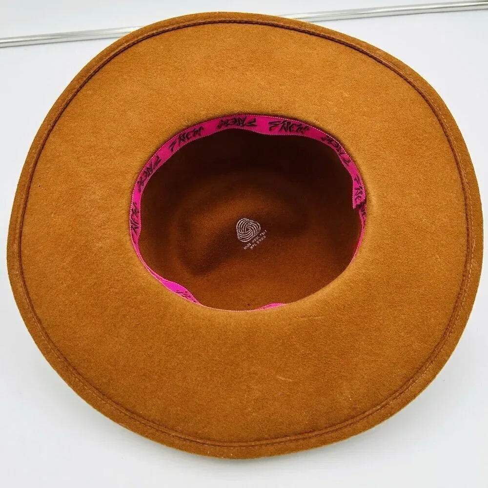 Wide Brim 100% Wool Felt Camel Brown Fedora One Size Hat Explorer Classic